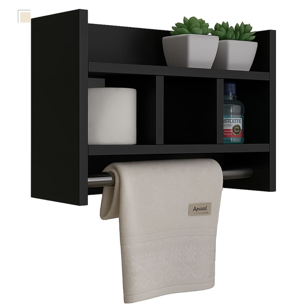 Nicho Toalheiro toalha Preto com Cabide Envio Montado