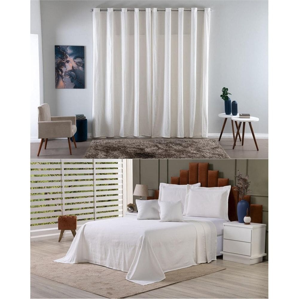 Kit Colcha Cobre Leito Casal + Cortina 2 Metros Tecido