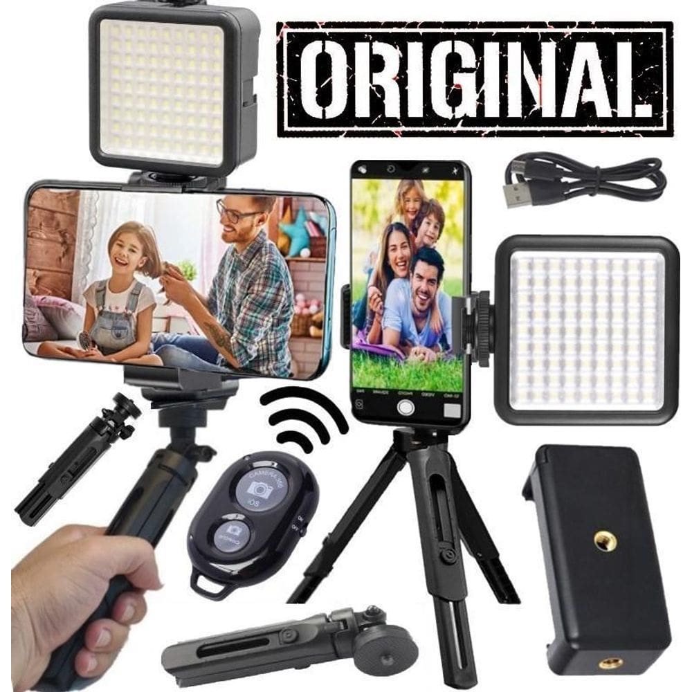 Estabilizador Mão Suporte Celular Câmera + Luminária Luz Led