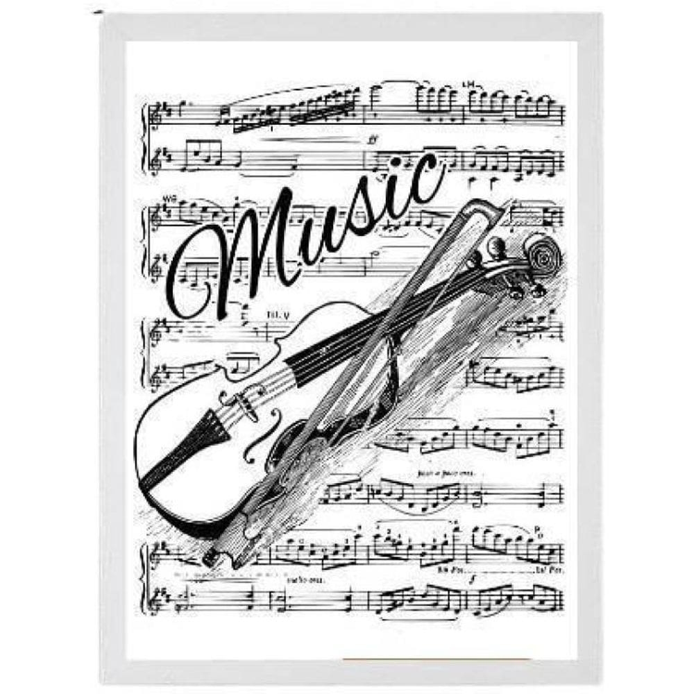 Quadro Decorativo Music Violino Moldura Branca 24X18Cm