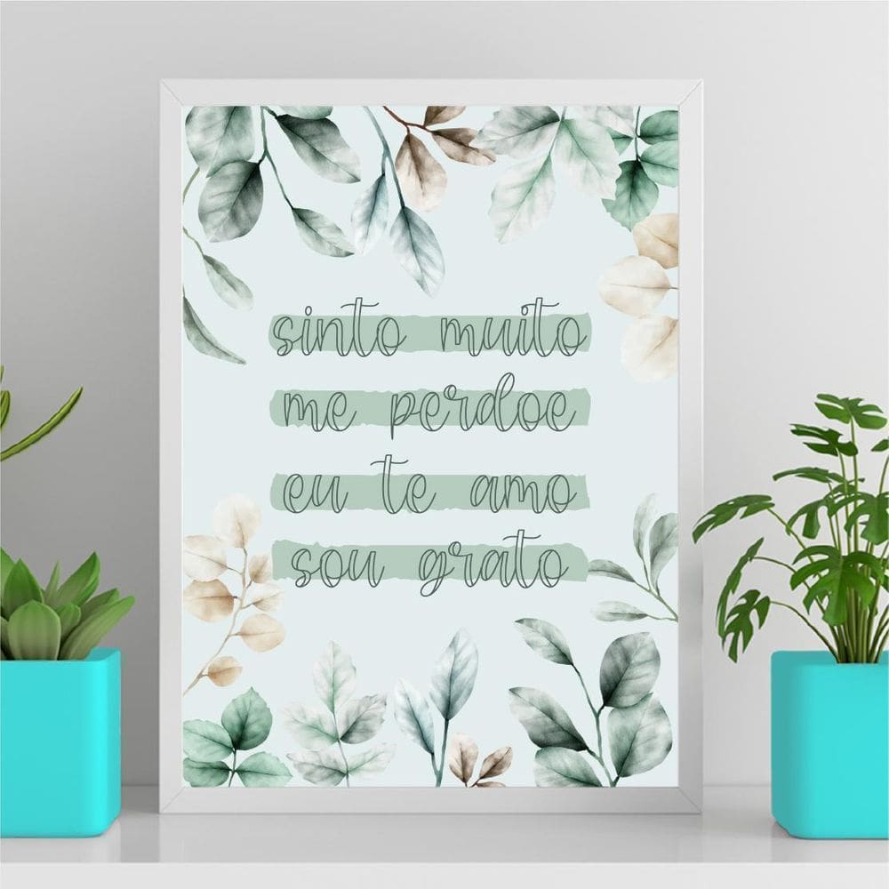 Quadro Sinto Muito Me Perdoe- Folhas 24X18CmVidro Branca