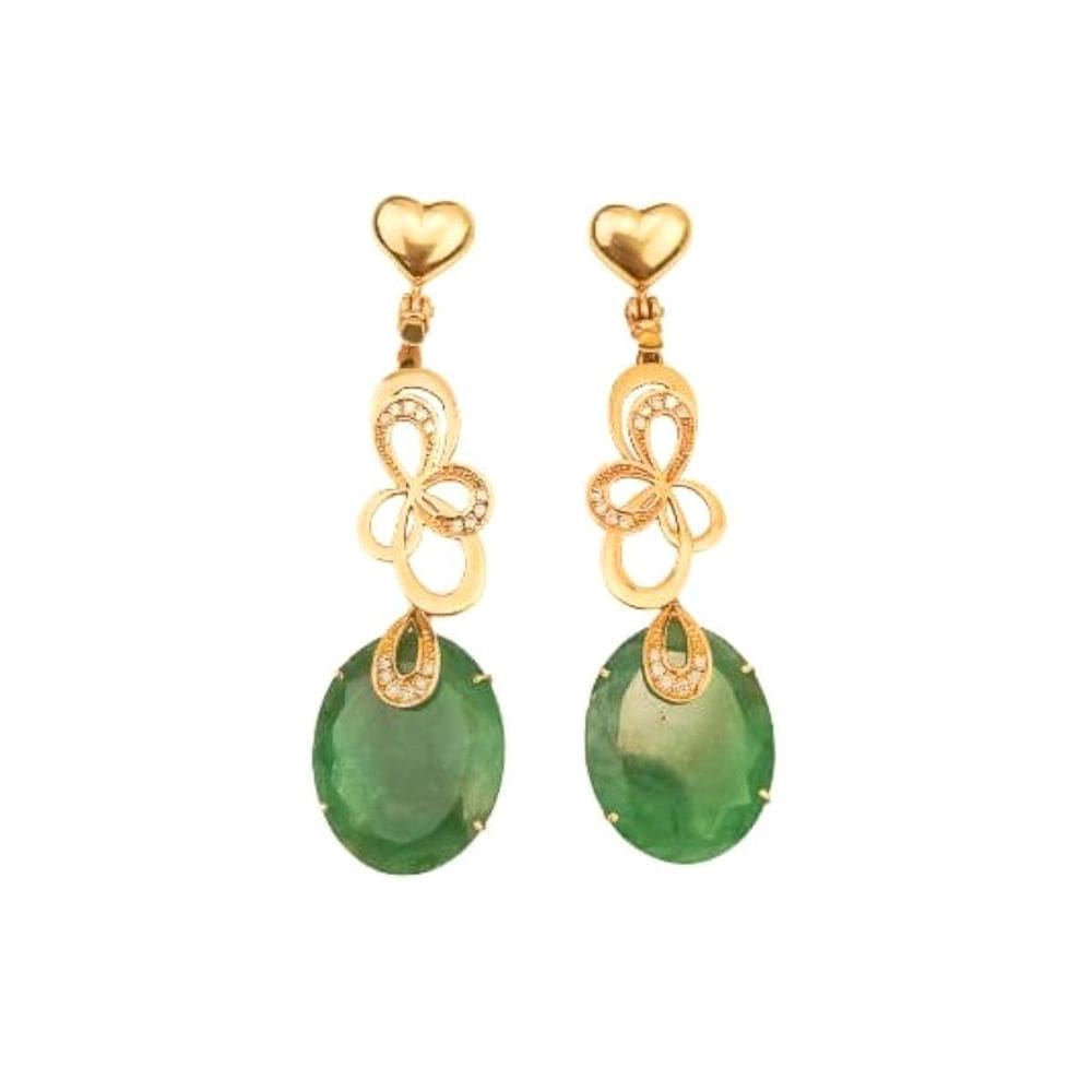 Brinco Esmeralda Oval Com 30 Diamantes Em Ouro 18K