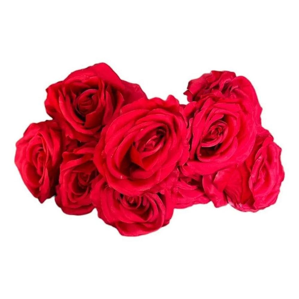 Buquê Rosas Grandes Artificiais 9 Flores Realista - Vermelho