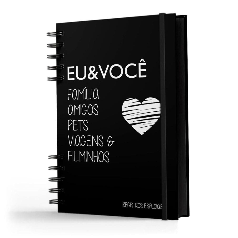 Caderno Scrapbook - Livro Assinatura Folhas Pretas Eu & Você