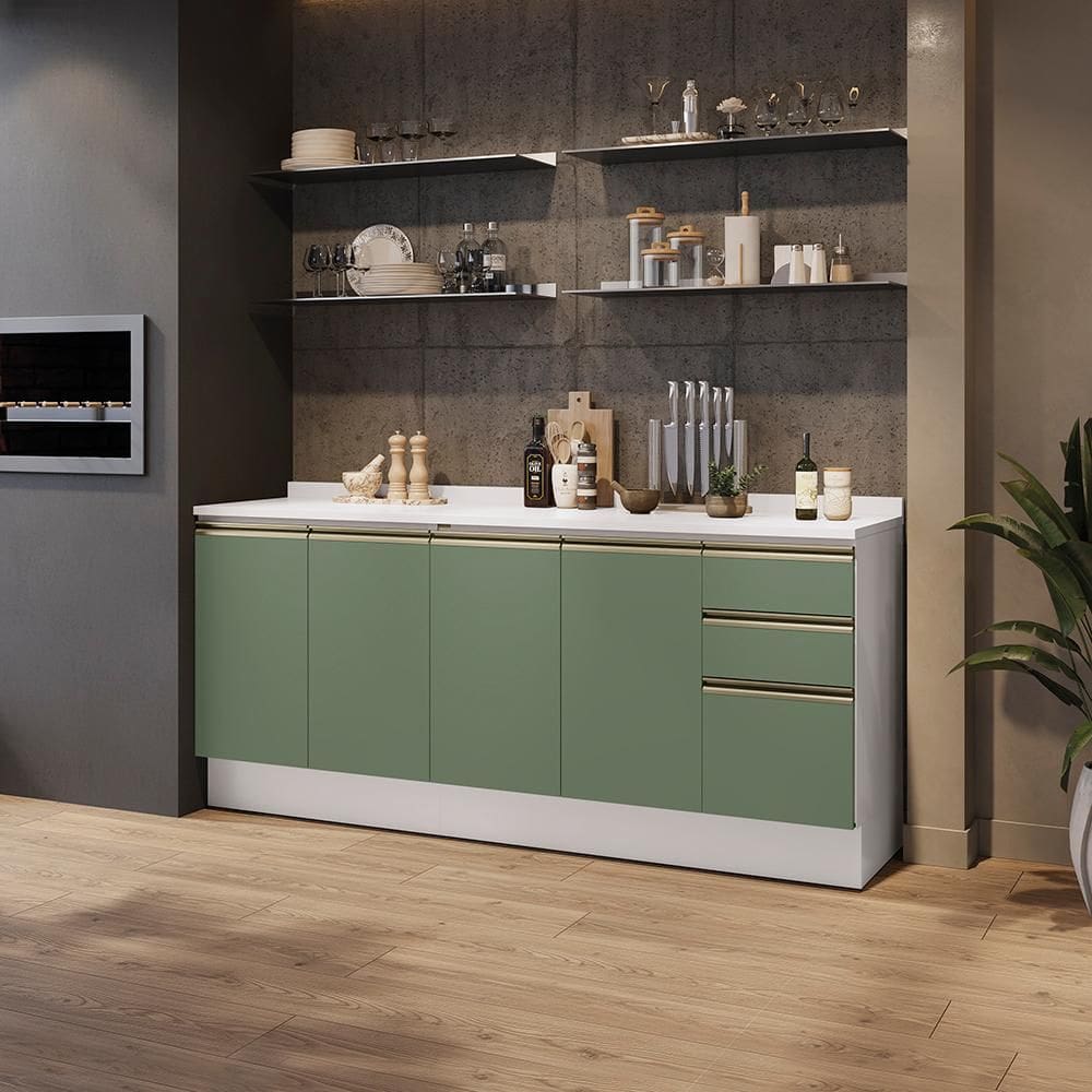 Balcões de Cozinha 100% MDF 200cm Branco/Verde Celeste Kappesberg