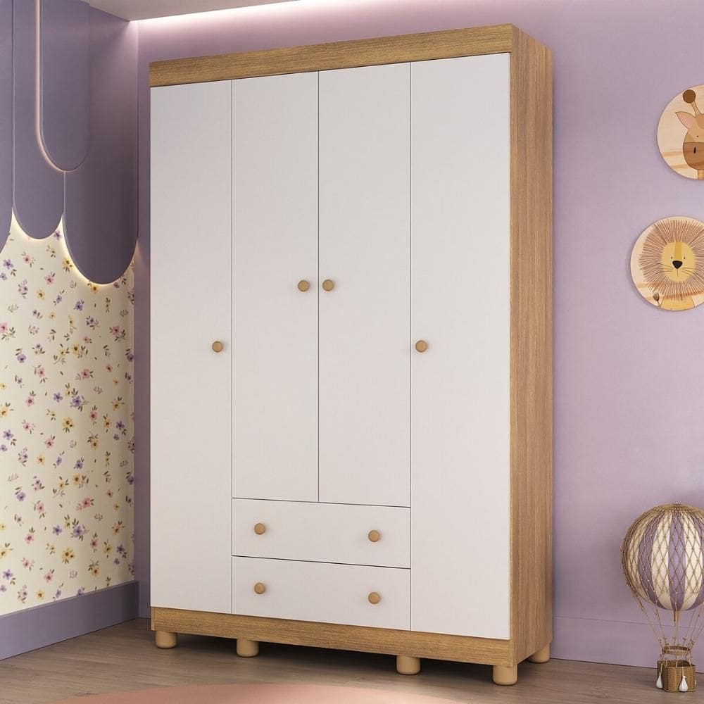 Guarda-roupa Infantil 122cm 4 Portas e 2 Gavetas Allegra Multimóveis MP4443