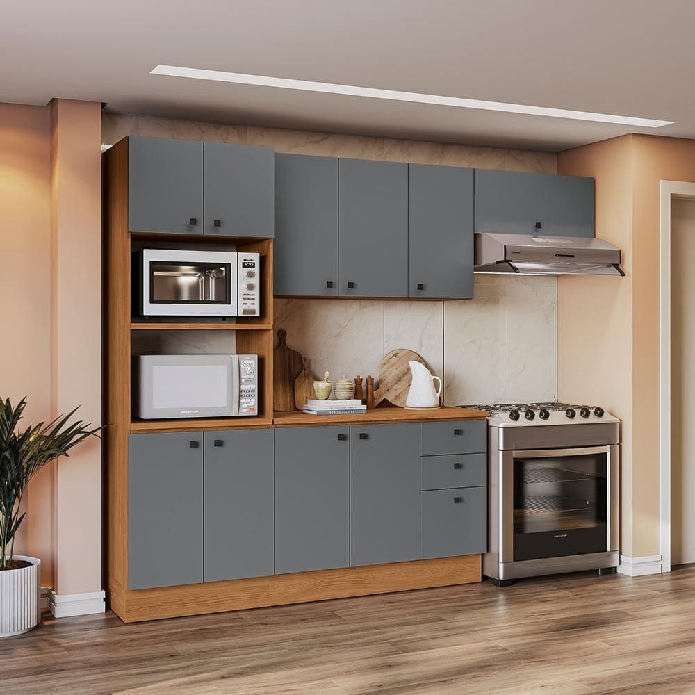 Armário de Cozinha Completa 270cm Canela/Cinza Sagrado Pixel Kappesberg