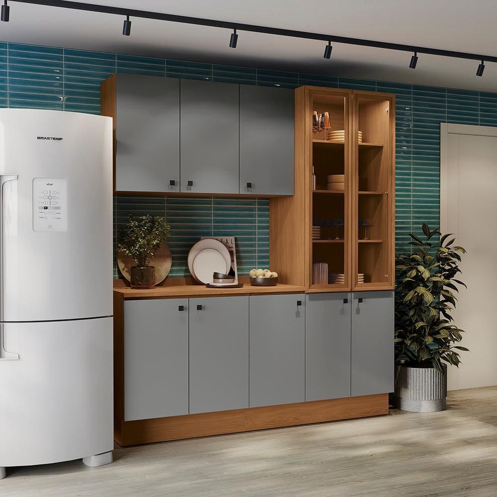 Armário de Cozinha Compacta 192cm Canela/Cinza Sagrado Pixel Kappesberg