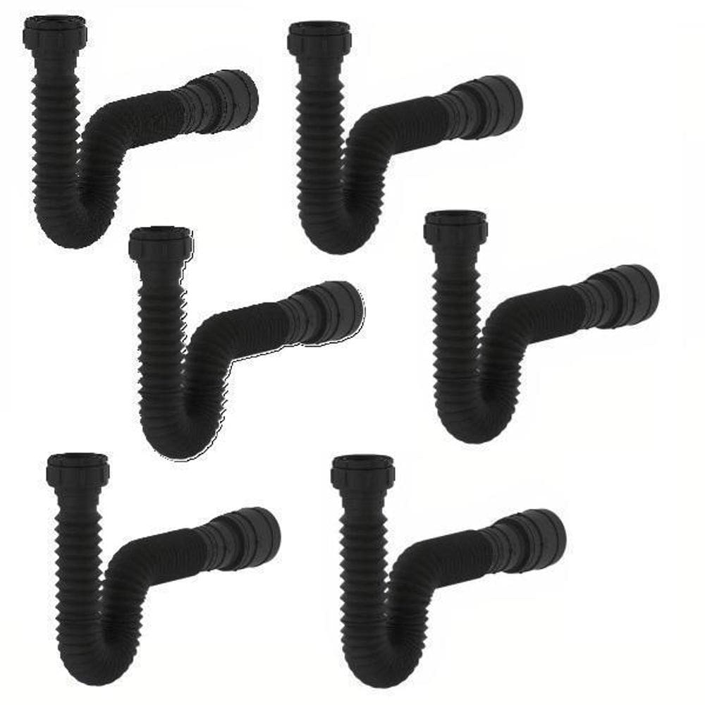 Kit 6 Sifão Sanfonado Universal Preto Cozinha Tanq Banheiro