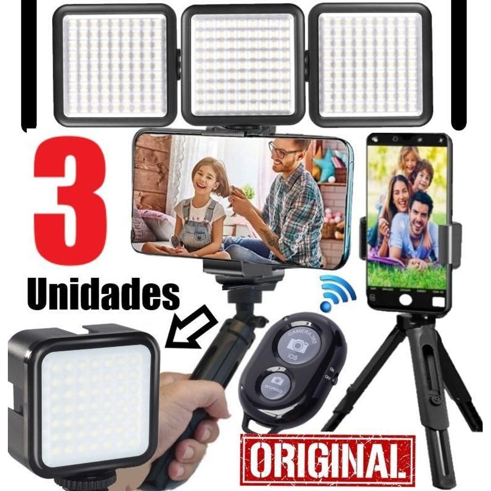 Estabilizador Mão Steadicam Celular + 3 Iluminador Led Luz