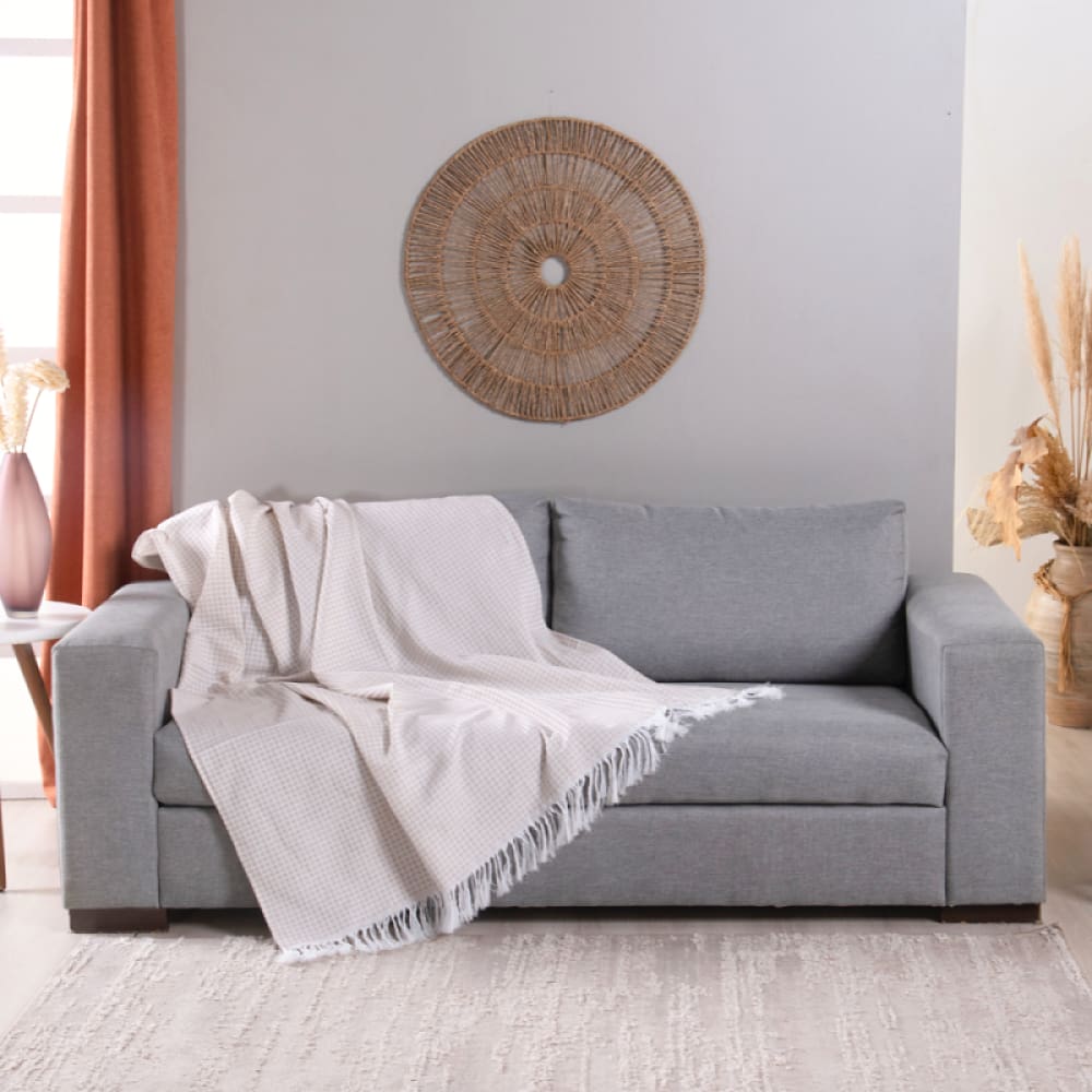 Manta Para Sofá Com Franja Grid 2,10m Jacquard Palha