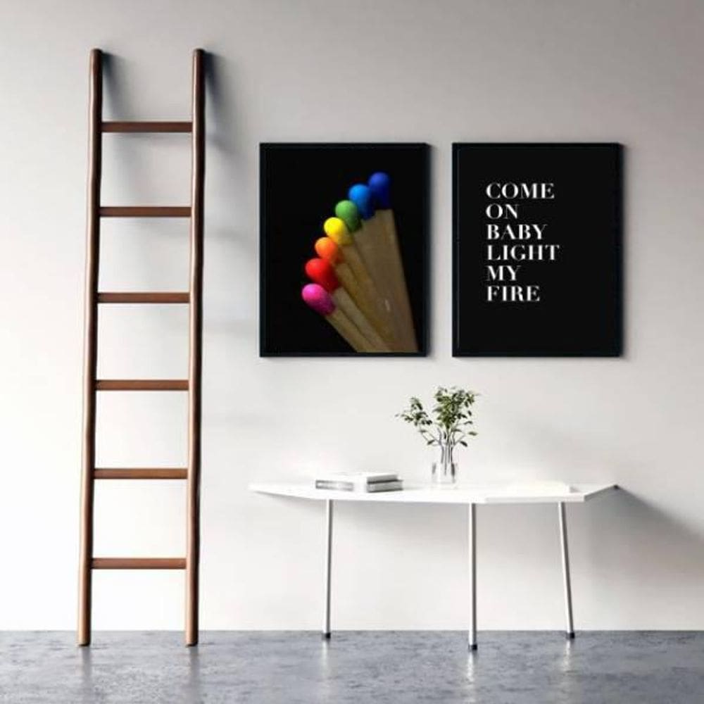 Kit 2 Quadros Come On Baby Light My Fire 45X34Cm