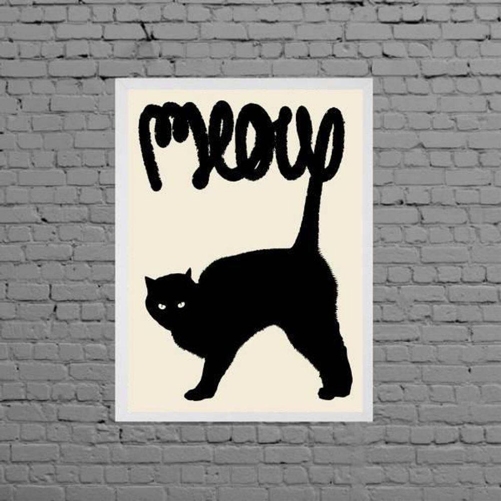 Quadro Gato Preto Meow 33X24Cm
