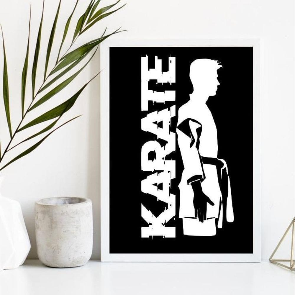 Quadro Karatê Preto/Branco 45x34cm - Moldura Branca