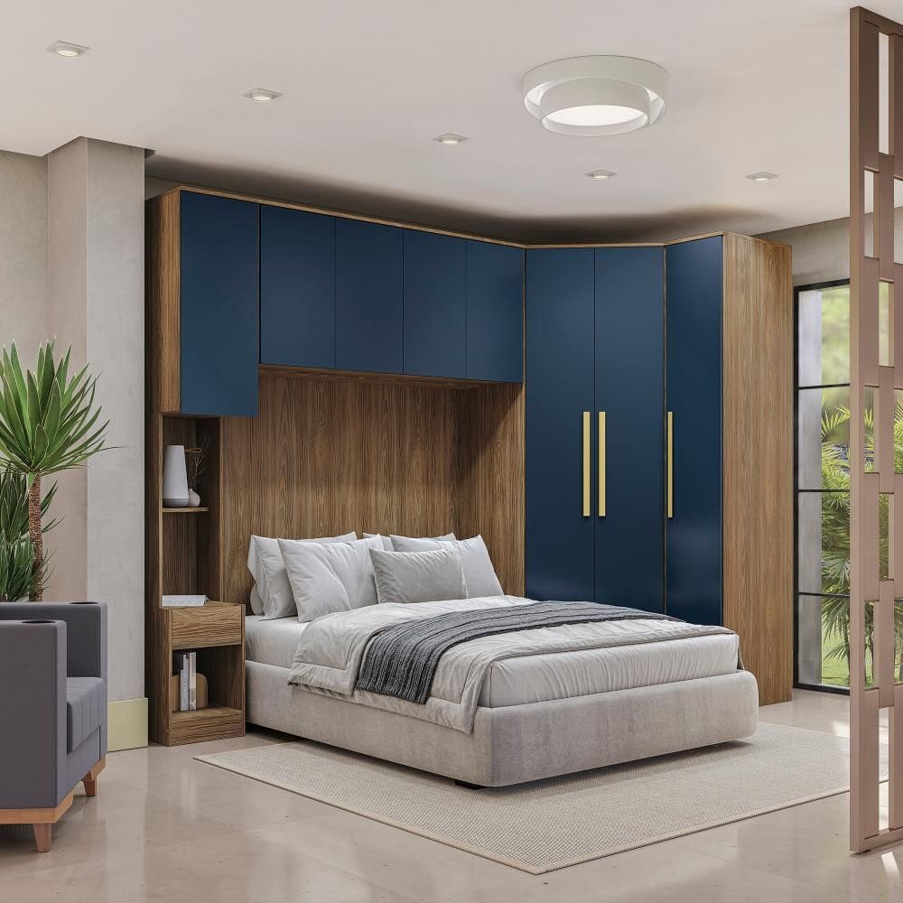 Quarto Completo Kappesberg Adapt  7 Peças Nogueira/Azul Profundo