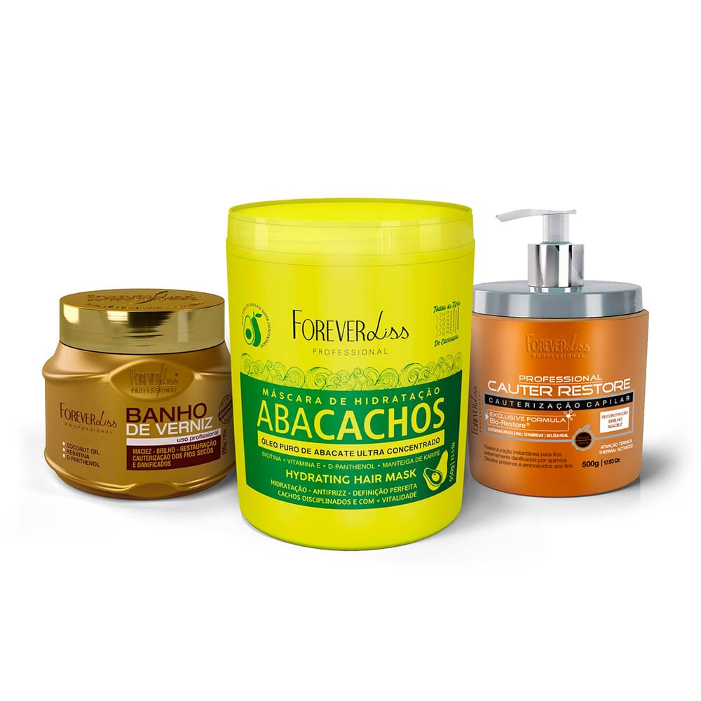 Kit Máscaras Abacachos,Cauter, Banho de Verniz Forever Liss