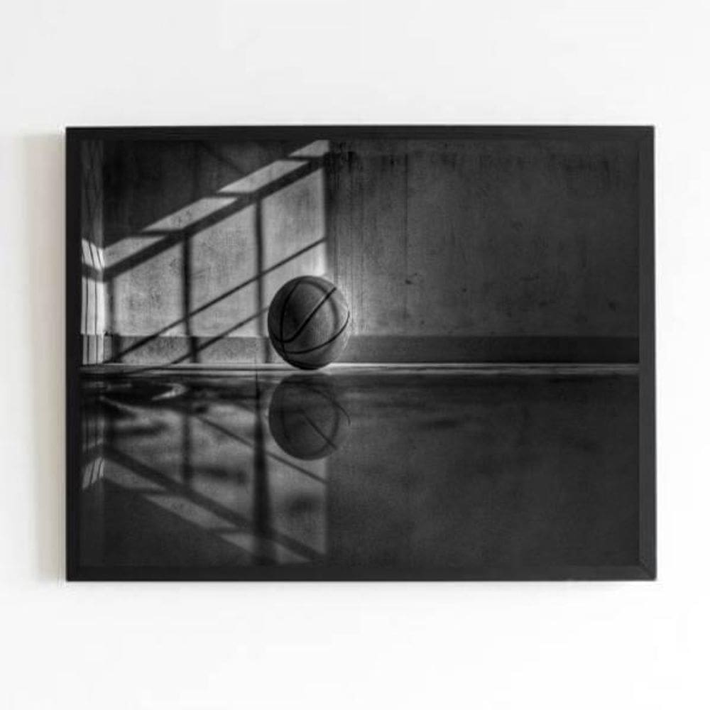 Quadro Fotografia Bola De Basquete 45X34Cm Com Vidro Preta