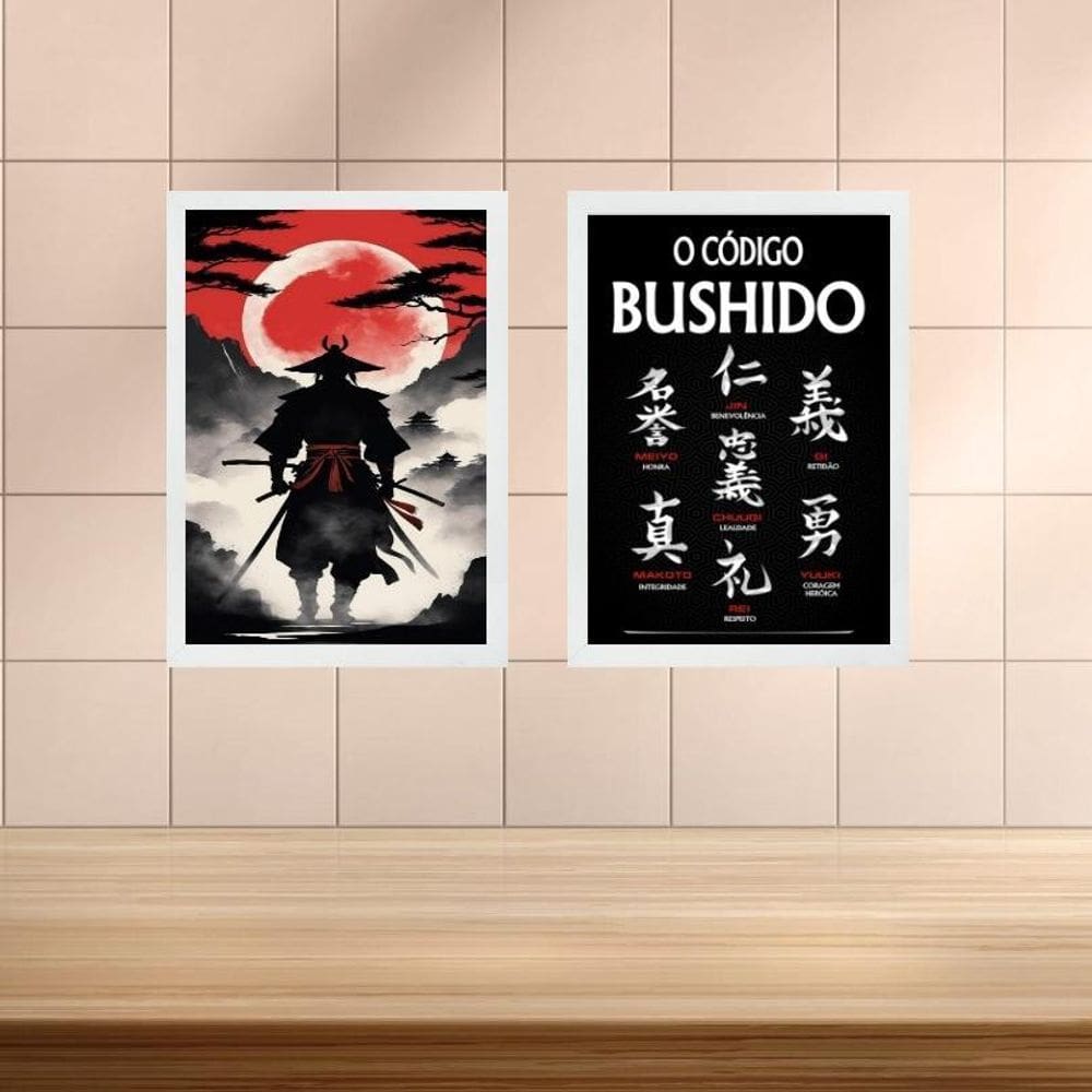 Kit 2 Quadros Samurai - Código Bushido 33X24Cm