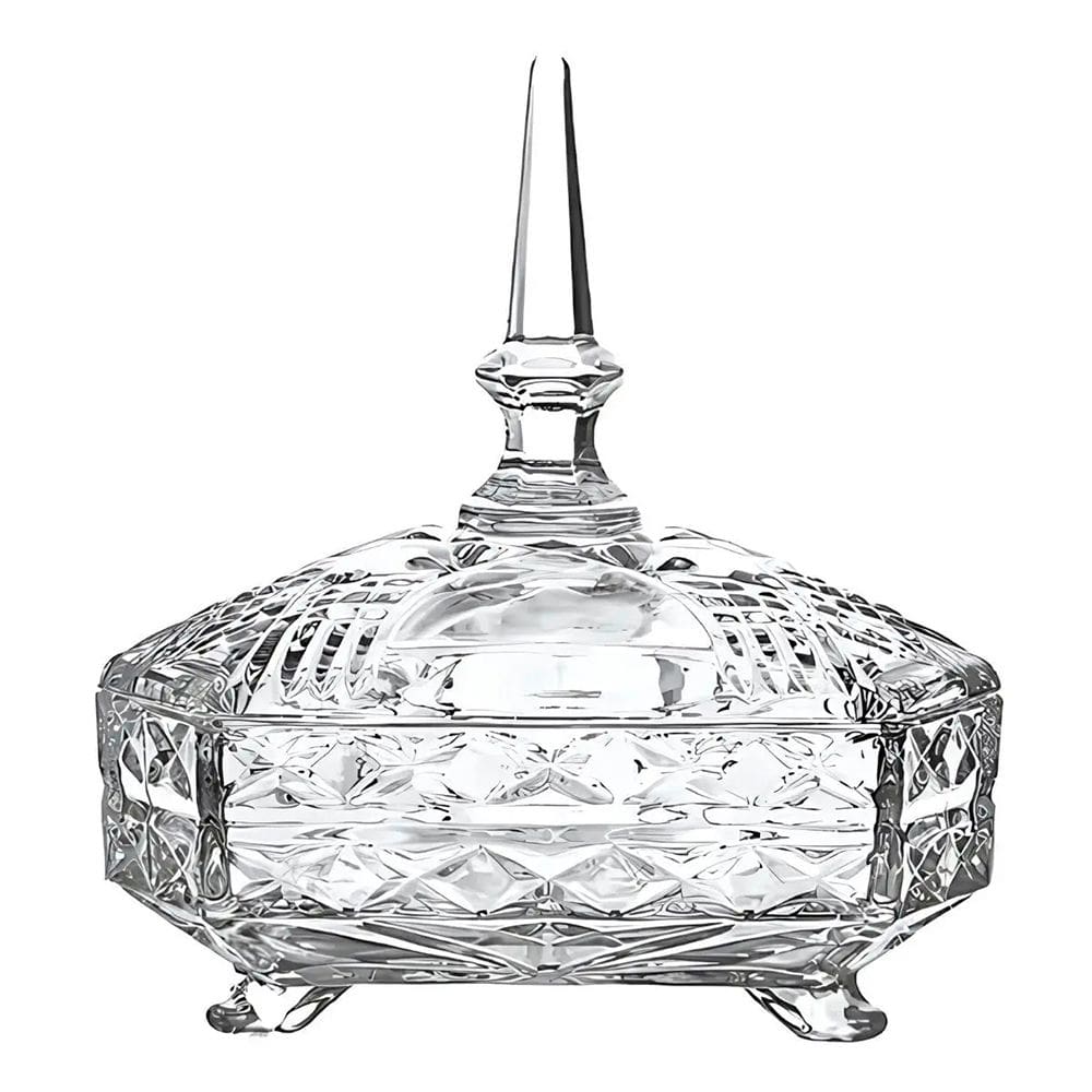 Bomboniere Em Casa tem Desing Tenerife de Vidro Cristalino 760ml  c/ Tampa Transparente