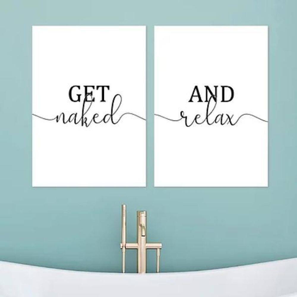 Kit 2 Quadros Get Naked And Relax 60X40Cm - Madeira Branca