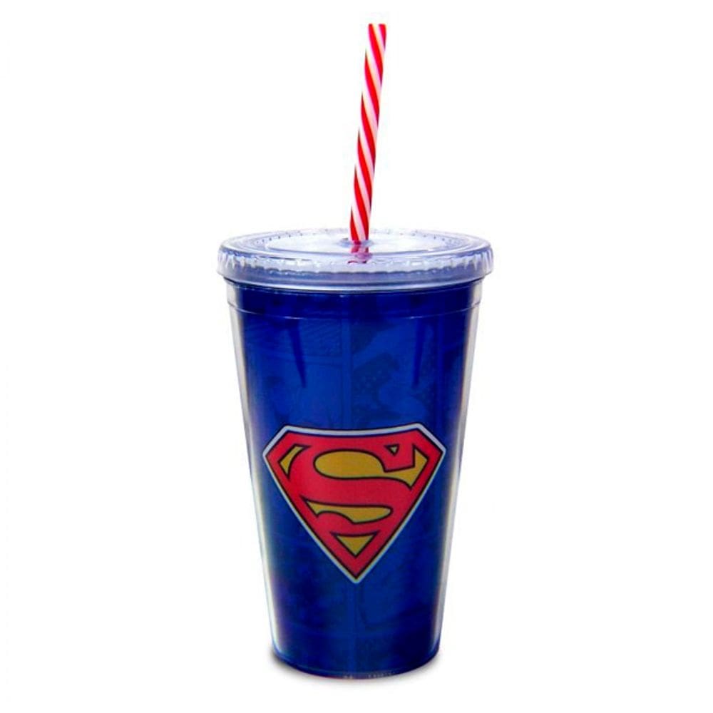 Copo com Canudo Logo Superman DC Comics 450ml - Tasco Inport