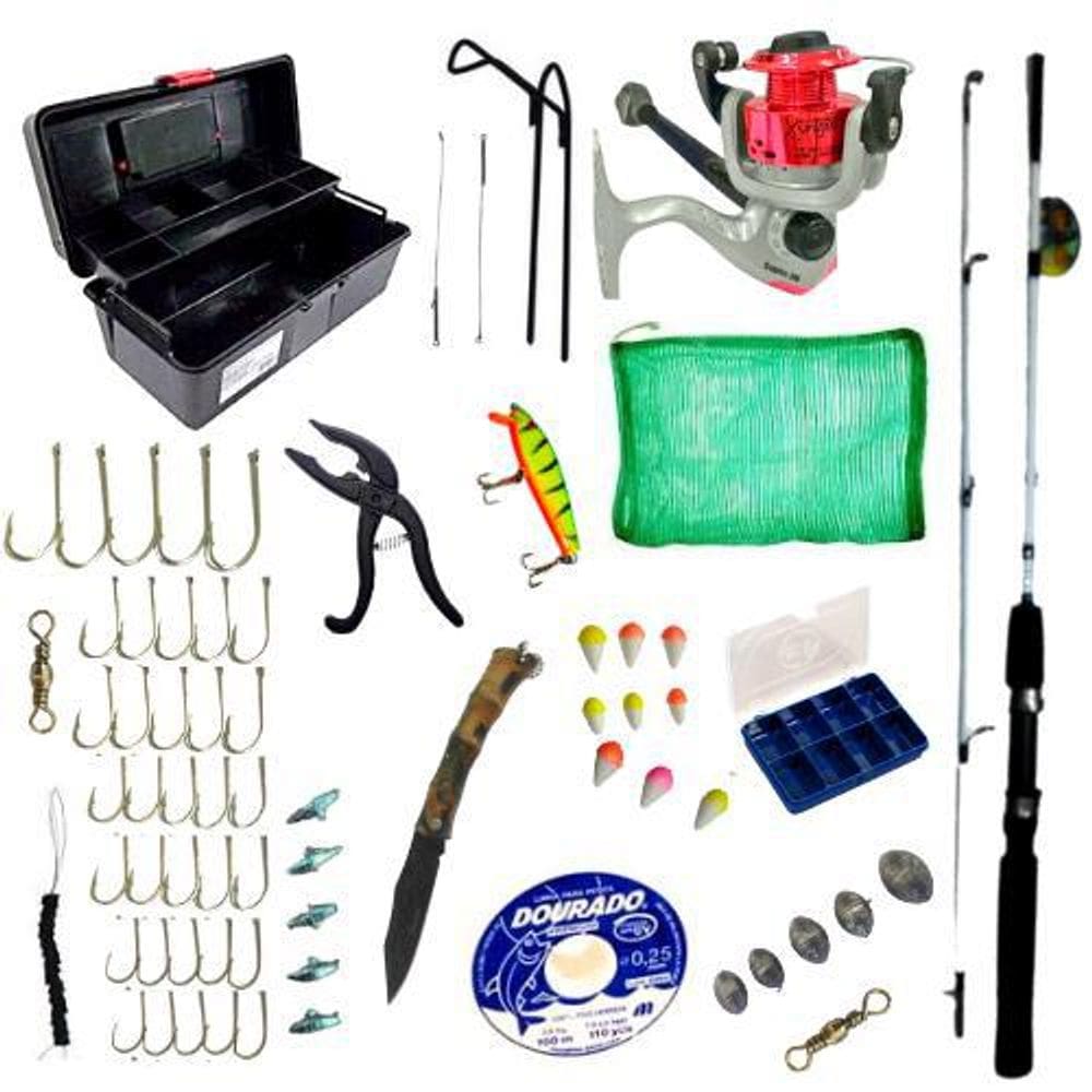Kit Pescaria Maleta Acessórios Vara Molinete Linha