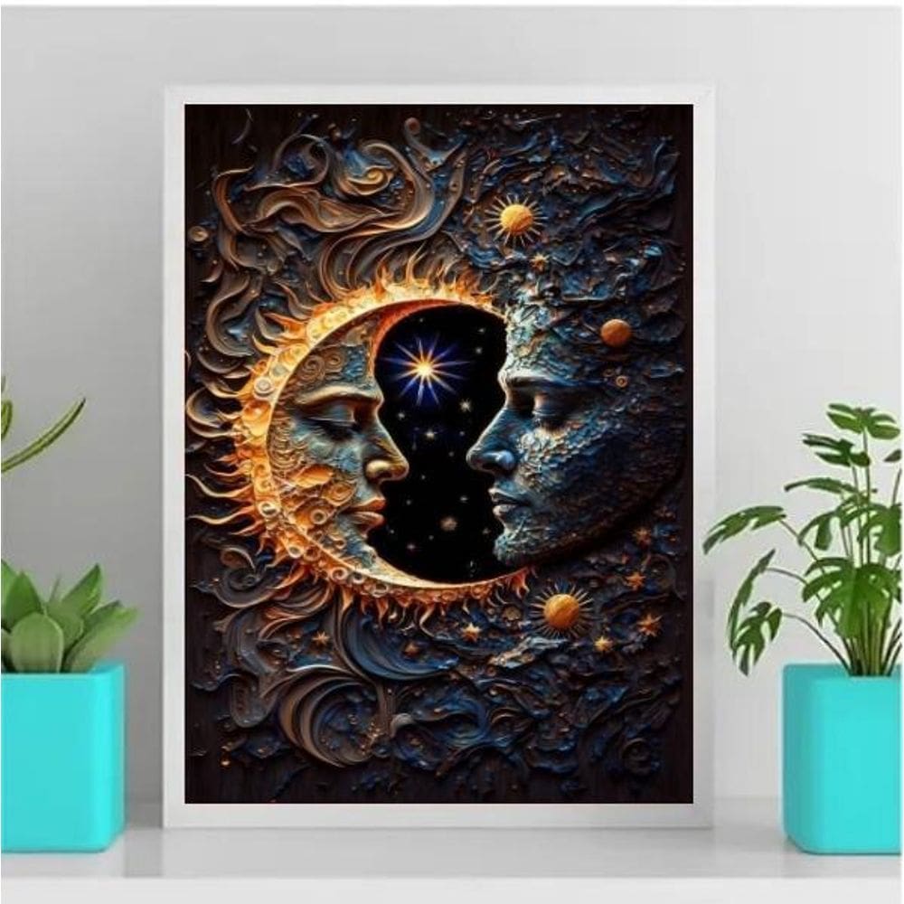 Quadro Sol Lua 45x34cm Vidro - Moldura Branca