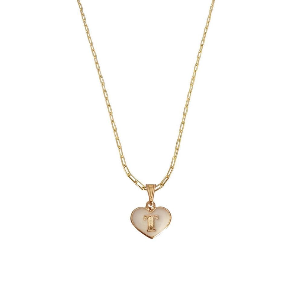 Colar Cartier 60Cm Coração Branco Letra T Banhado Ouro 18K