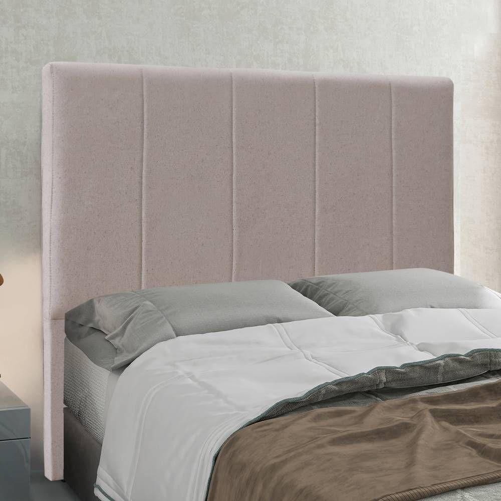 Cabeceira Casal Queen Com Design Vertical Bordado Em Tecido Linho Cristal Lucadi Rústico Areia