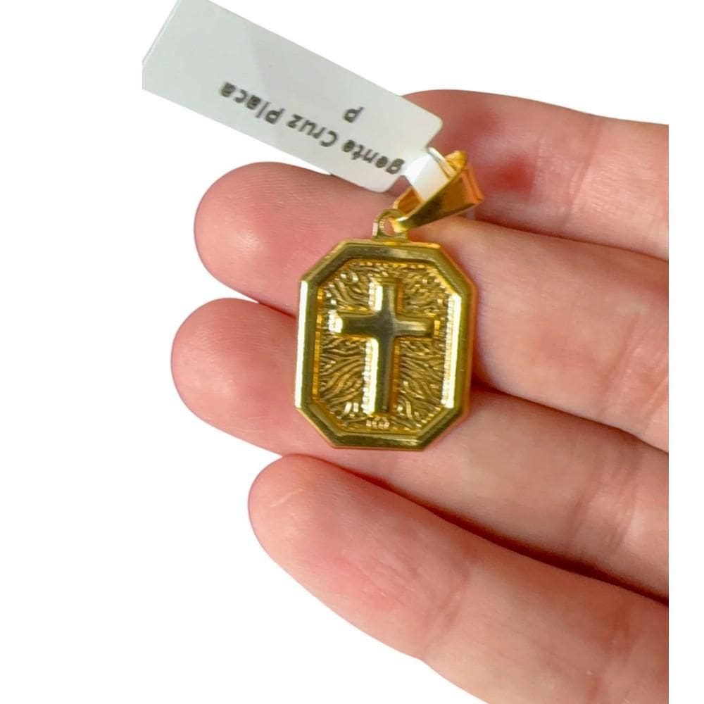 Pingente Cruz Placa - Banhado A Ouro 18K