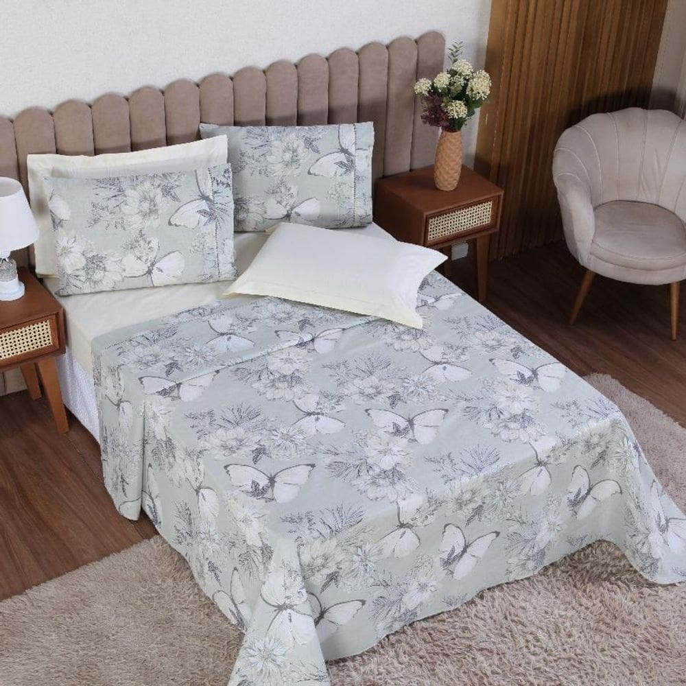 Jogo Cama Solteiro 4P Lençol + Fronha Esmeralda Percal 100%
