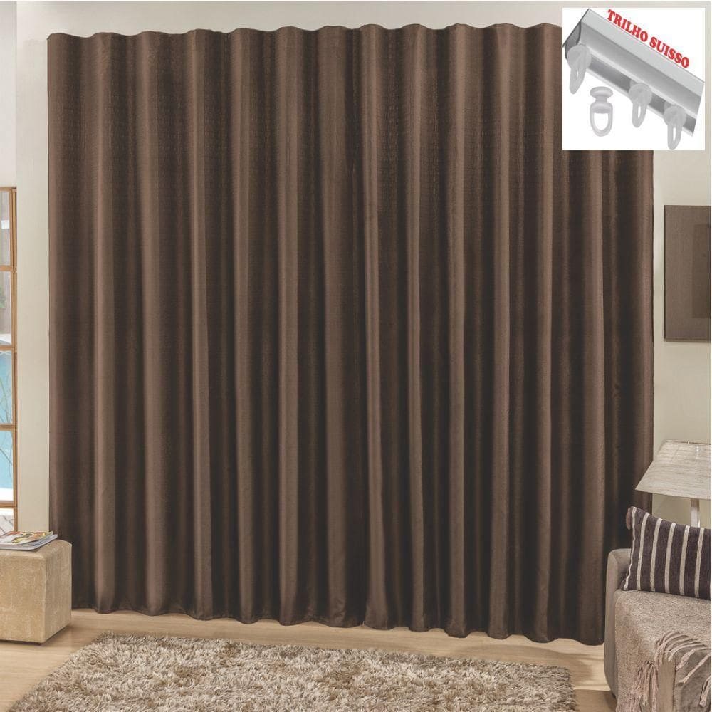 Cortina Top Chick 2 Metros Tecido Ráfia Trilho Suisso Tabaco