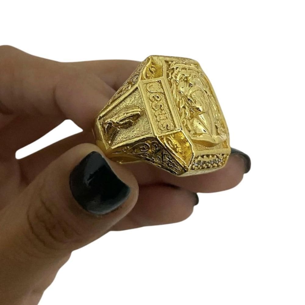 Anel Jesus Cristo Lado - Banhado A Ouro 18K