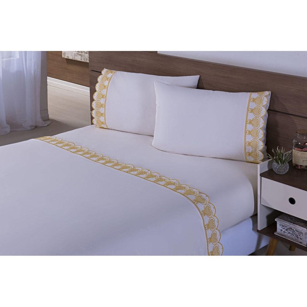 Jogo De Lençol Cama Viúva 100% Algodão 4 Peças Amarelo
