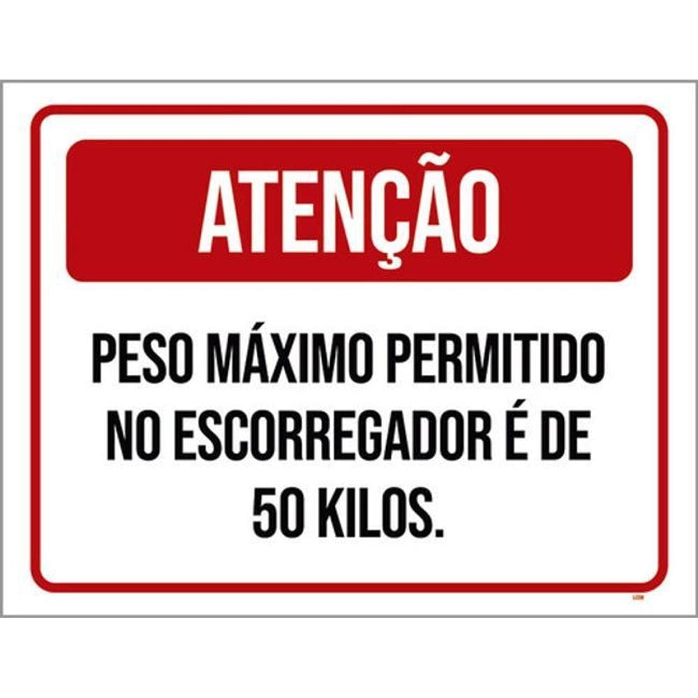 Kit 3 Placa Peso Máximo Permitido Escorregador 50Kg 36X46