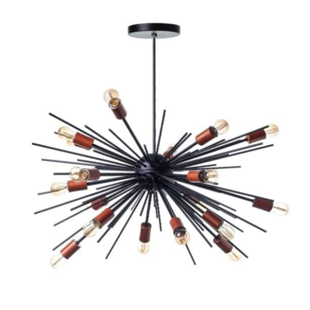 Lustre Pendente Sputnik Luxo Preto E Cobre Para 18 Lampadas