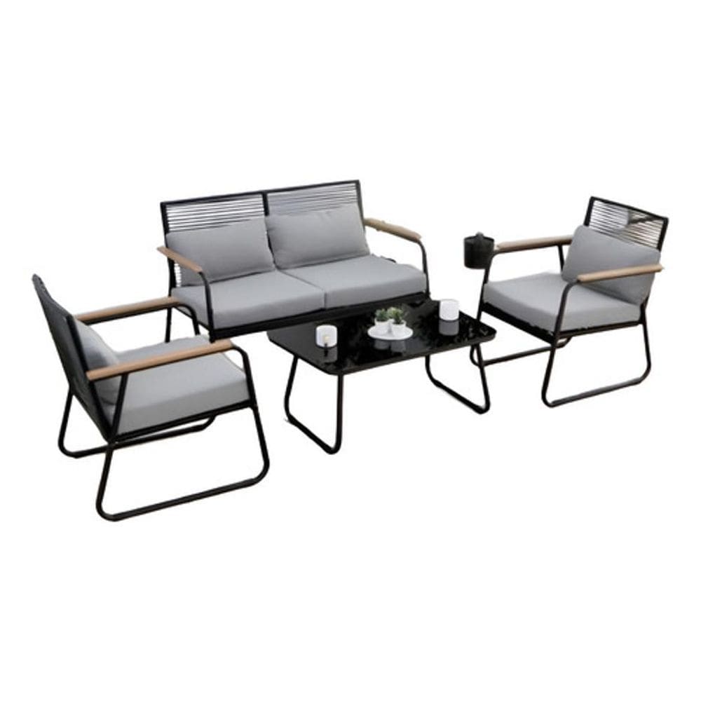 Conjunto De Jardim Aco E Vime 4 Pecas Sofa, Poltrona E Mesa