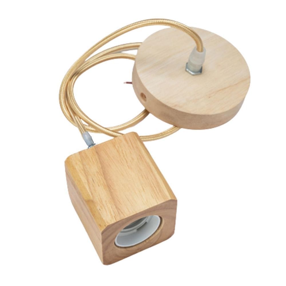 2 Lustres Pendentes Rústicos Com Canopla De 1M Em Madeira