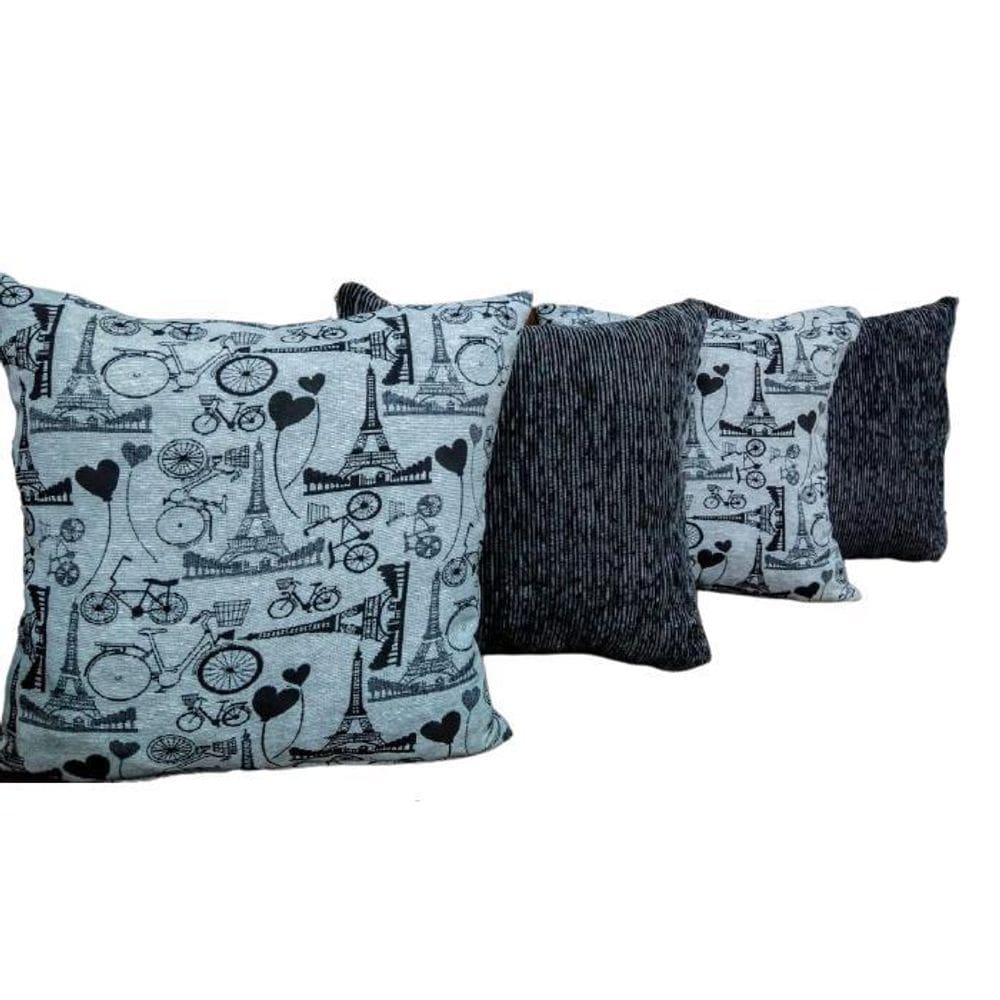 Kit Capa Para Almofada Paris Chenille Cinza 4 Peças