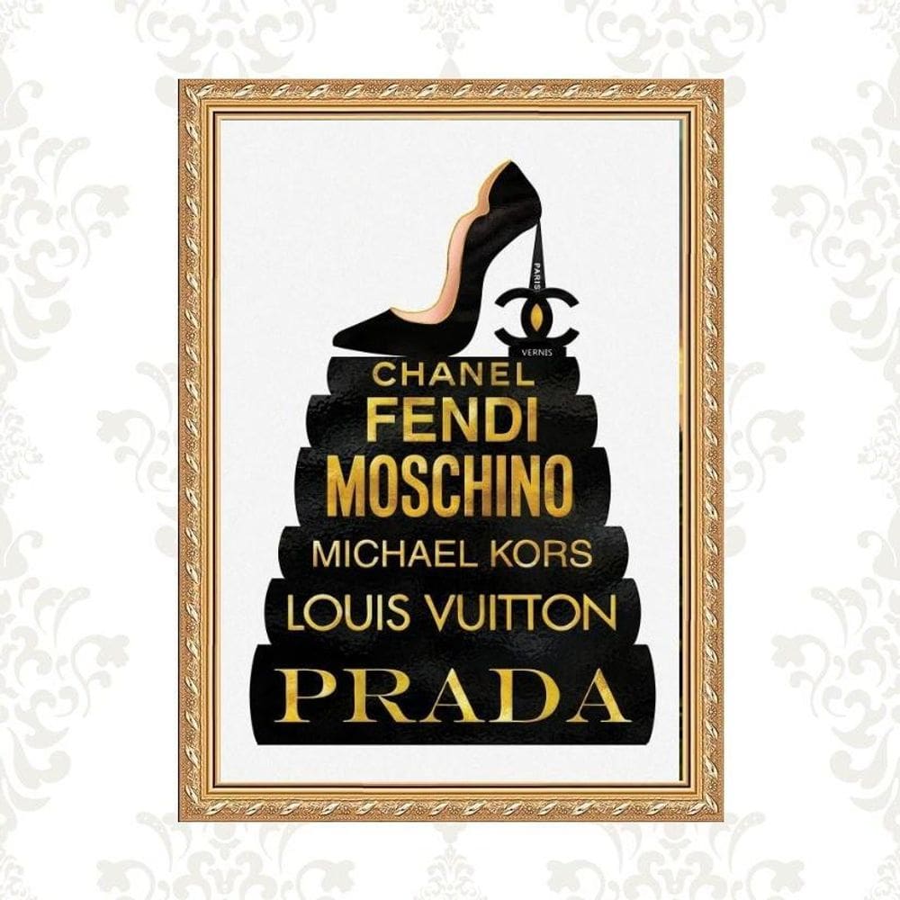 Quadro Moldura Dourada Livros Moda Fashion 45X34Cm