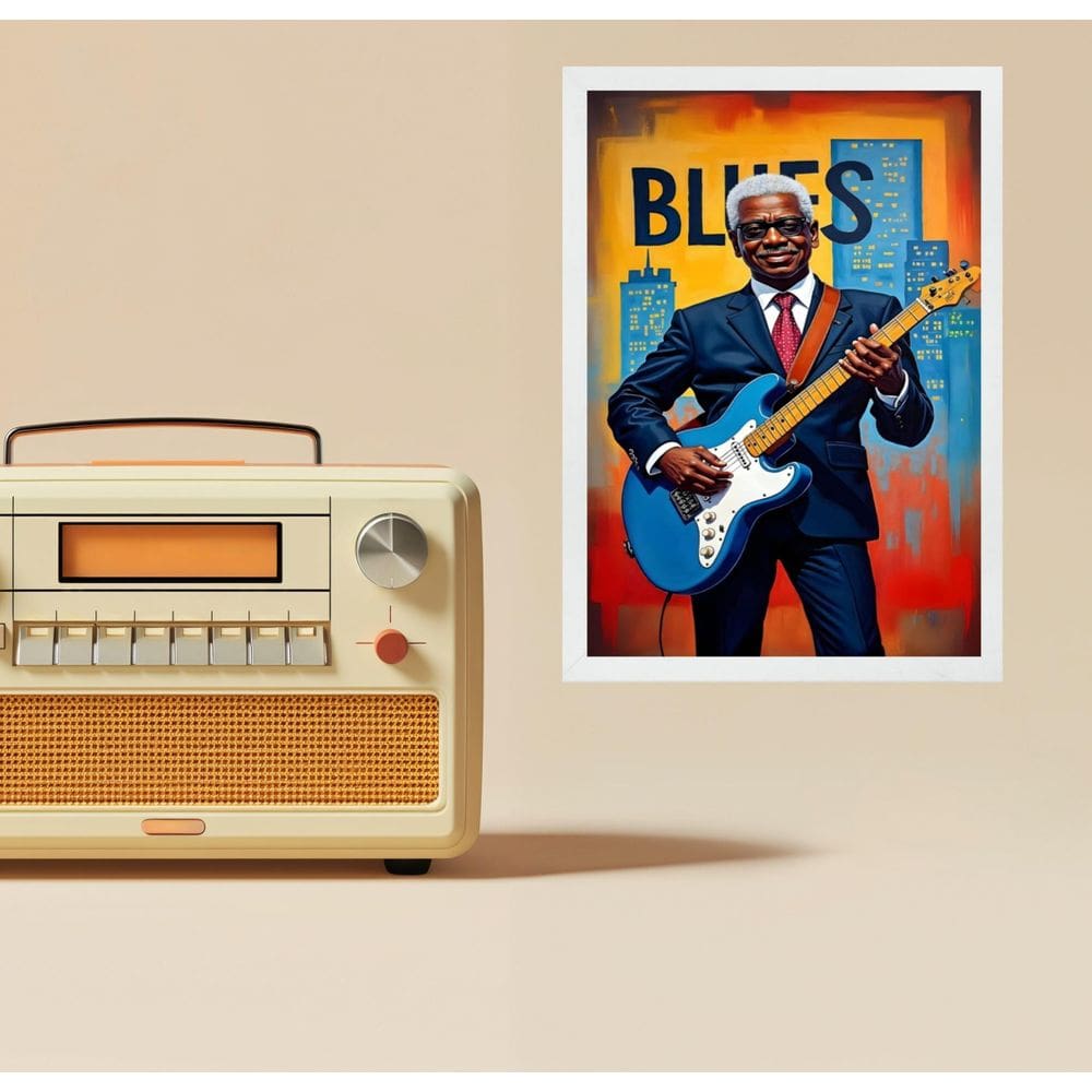 Quadro Músico Blues - Homem Com Guitarra 45X34Cm