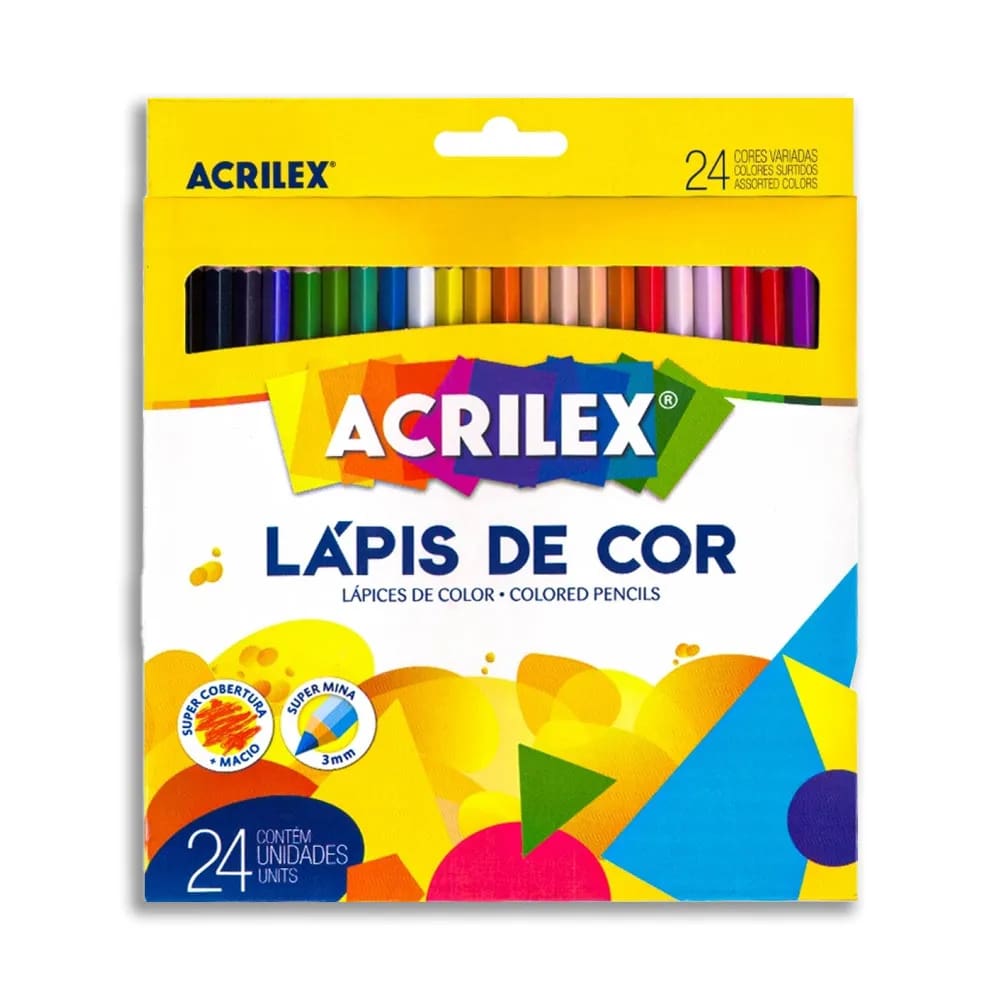 Lápis de Cor, Sextavado, 24 Cores, Acrilex