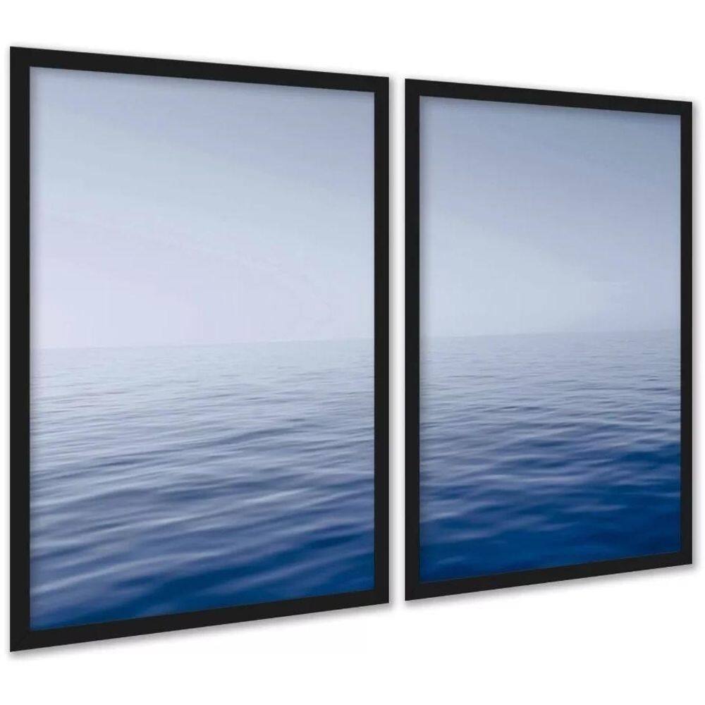 Kit 2 Quadros Efeito Pintura Mar Oceano Azul 24X18Cm