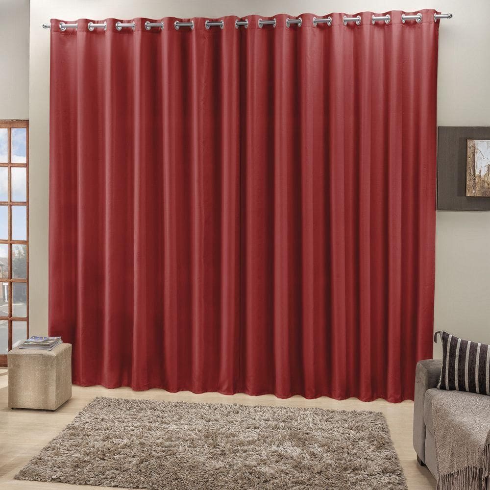 Cortina Top Chick 2M Quarto Tecido Ráfia Trilho Comum Vermel