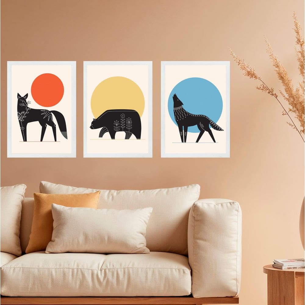 Kit 3 Quadros Decorativos Animais Boho 24X18Cm