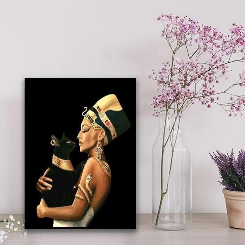 Quadro Decorativo Nefertiti Com Gato 33X24Cm Preta