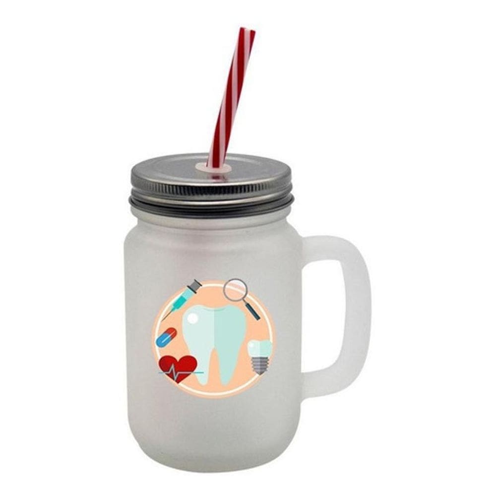 Caneca Com Canudo Mason Jars Jarra Odonto Dentista