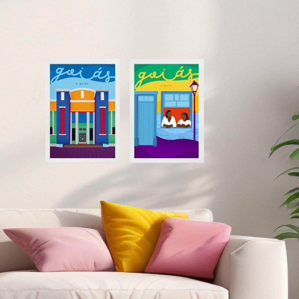 Kit 2 Quadros Decorativos Estado Goiás - Brasil 33X24Cm