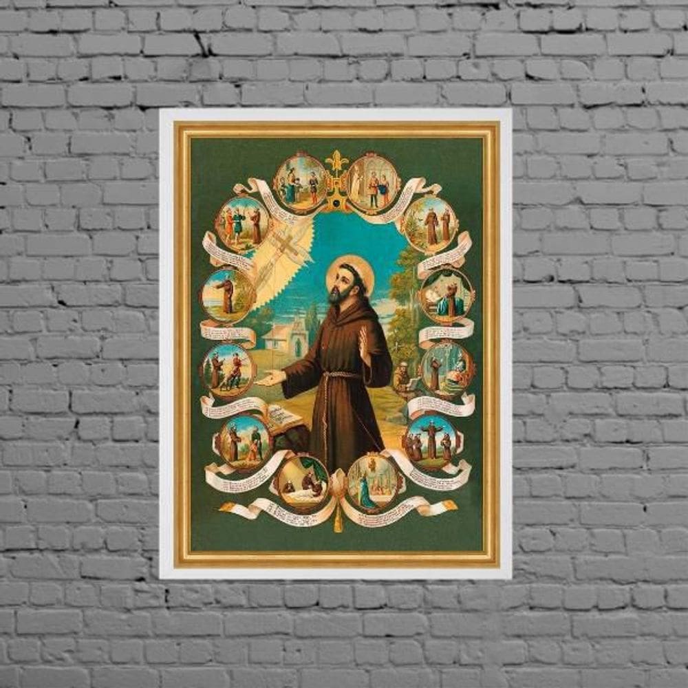 Quadro Vintage São Francisco De Assis 33X24Cm Moldura Branca
