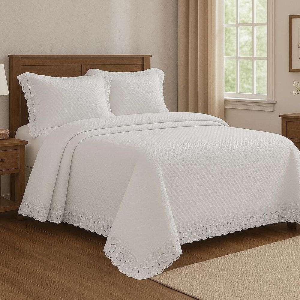 Jogo De Colcha Com Renda Paradis Casal 220X240Cm - Branca